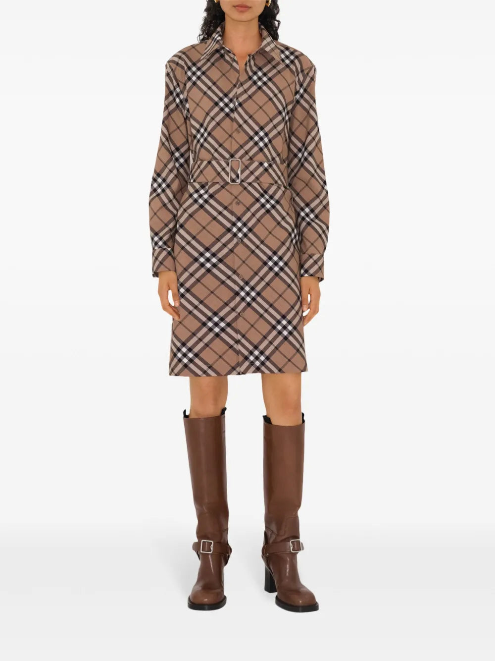 Burberry❤️Brown Check Mini Dress Burberry Checked Mini Dress | Neutrals | FARFETCH UK