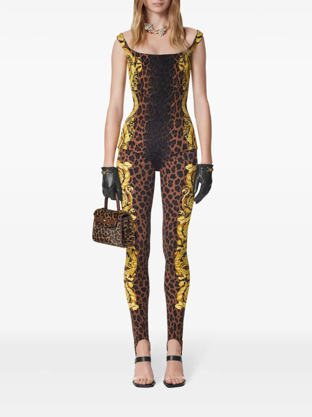 Pants Leopard Barocco Leggings Versace Brown Femme