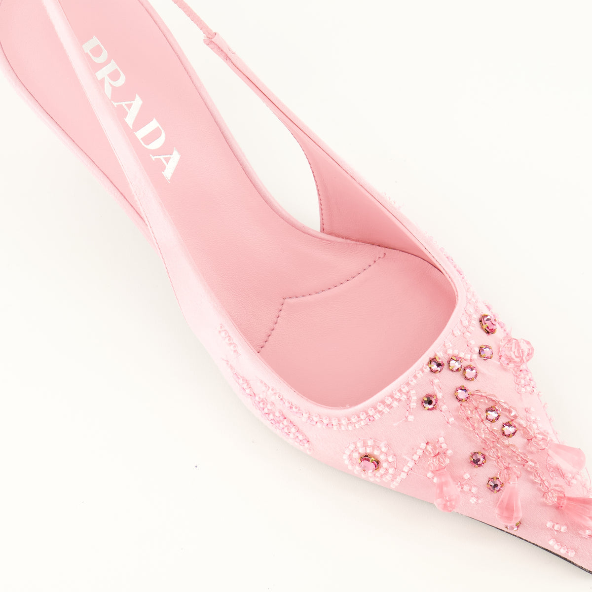 Escarpins ピンク刺繍サテンベビーヒール Prada Rose Femme