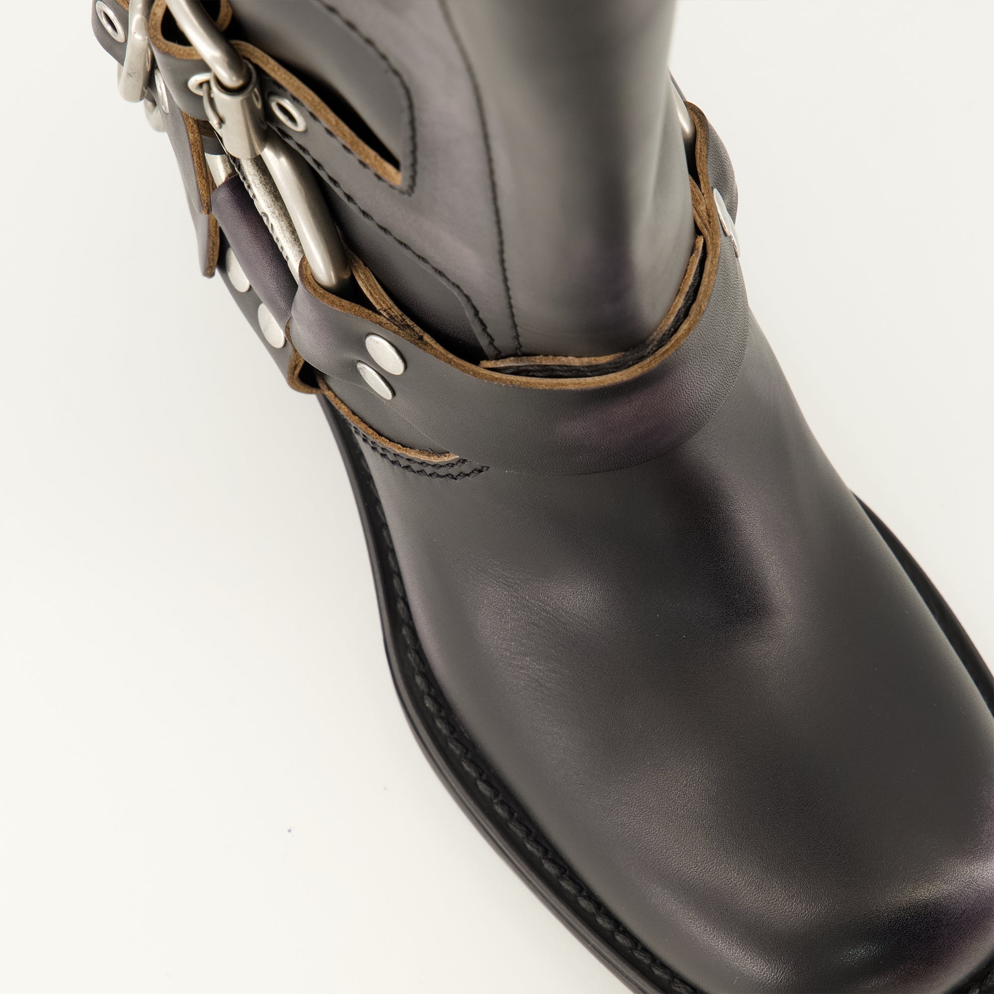 Bottes Botas de Couro Pretas Miu Miu Noir Femme
