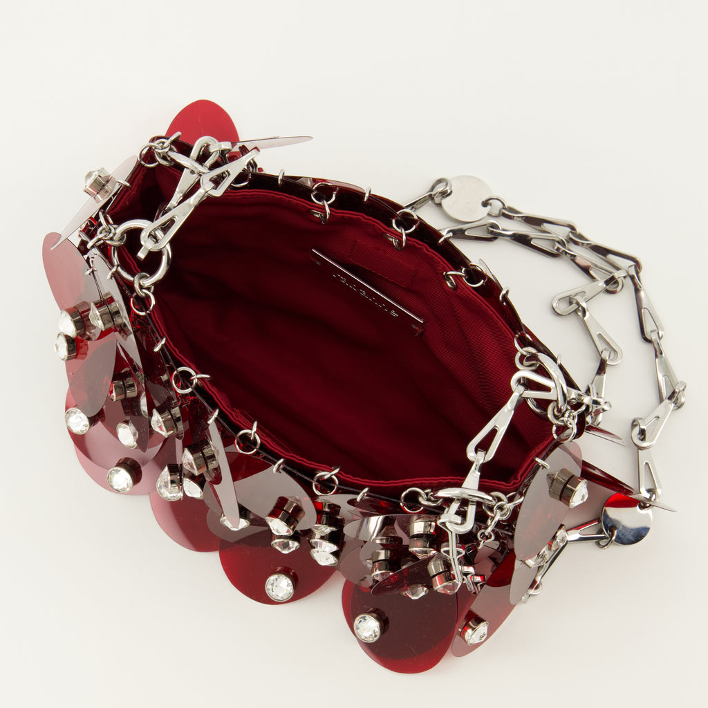 Immagine della borsa Sparkle con paillettes rosse e strass del marchio Rabanne per donna - Stagione Primavera-Estate 2026 - Vista Dettagliata_3