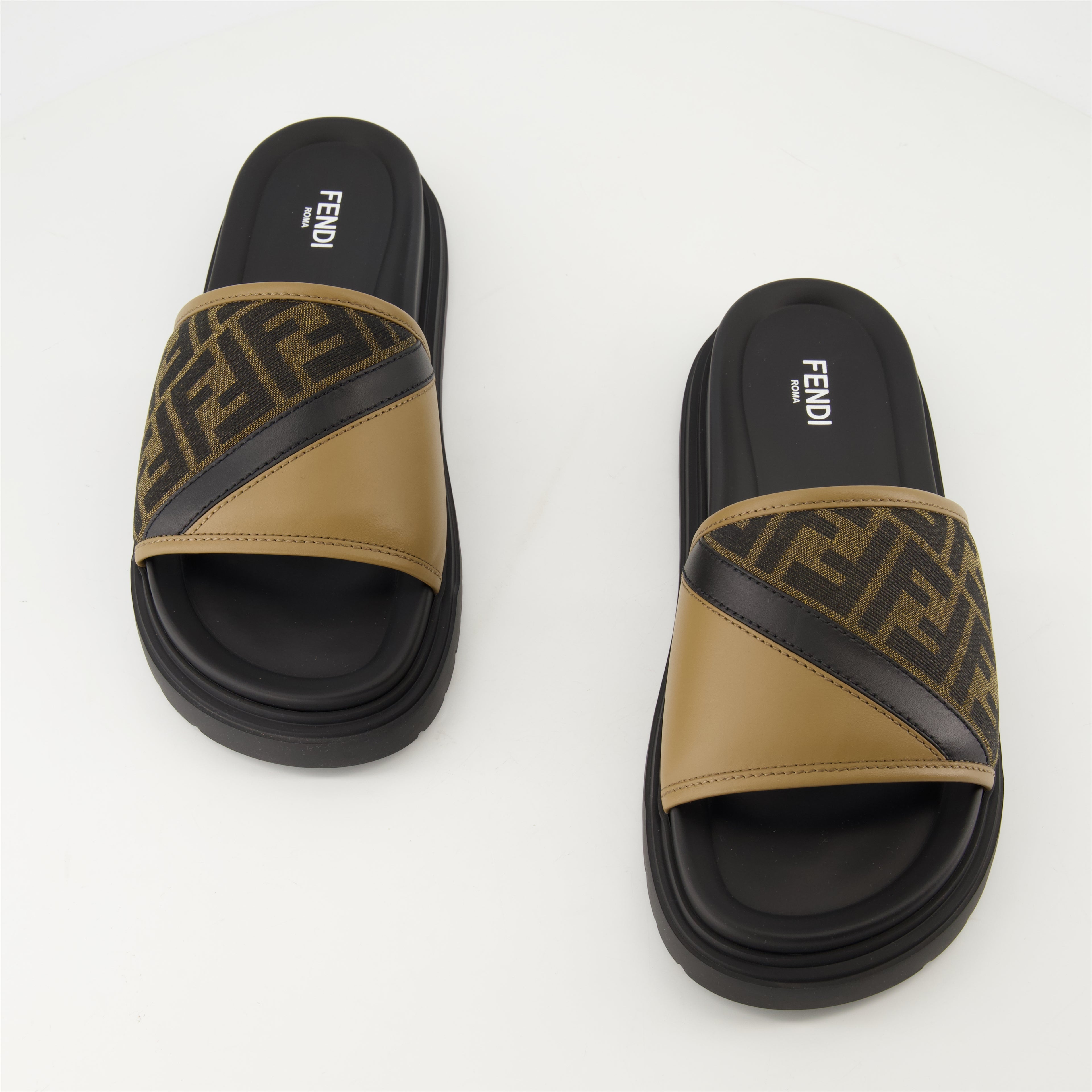 Open shoes Fendi Diagonal Sandals Fendi Brown Homme