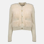 Imagen del cárdigan de lana y teddy beige de la marca Moncler para Mujer - Temporada Otoño-Invierno 2025 - Vista Frontal
