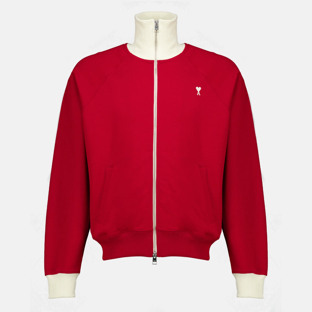 Sweatshirts Chaqueta de Algodón Roja con Cierre Ami PARIS Rouge Unisexe