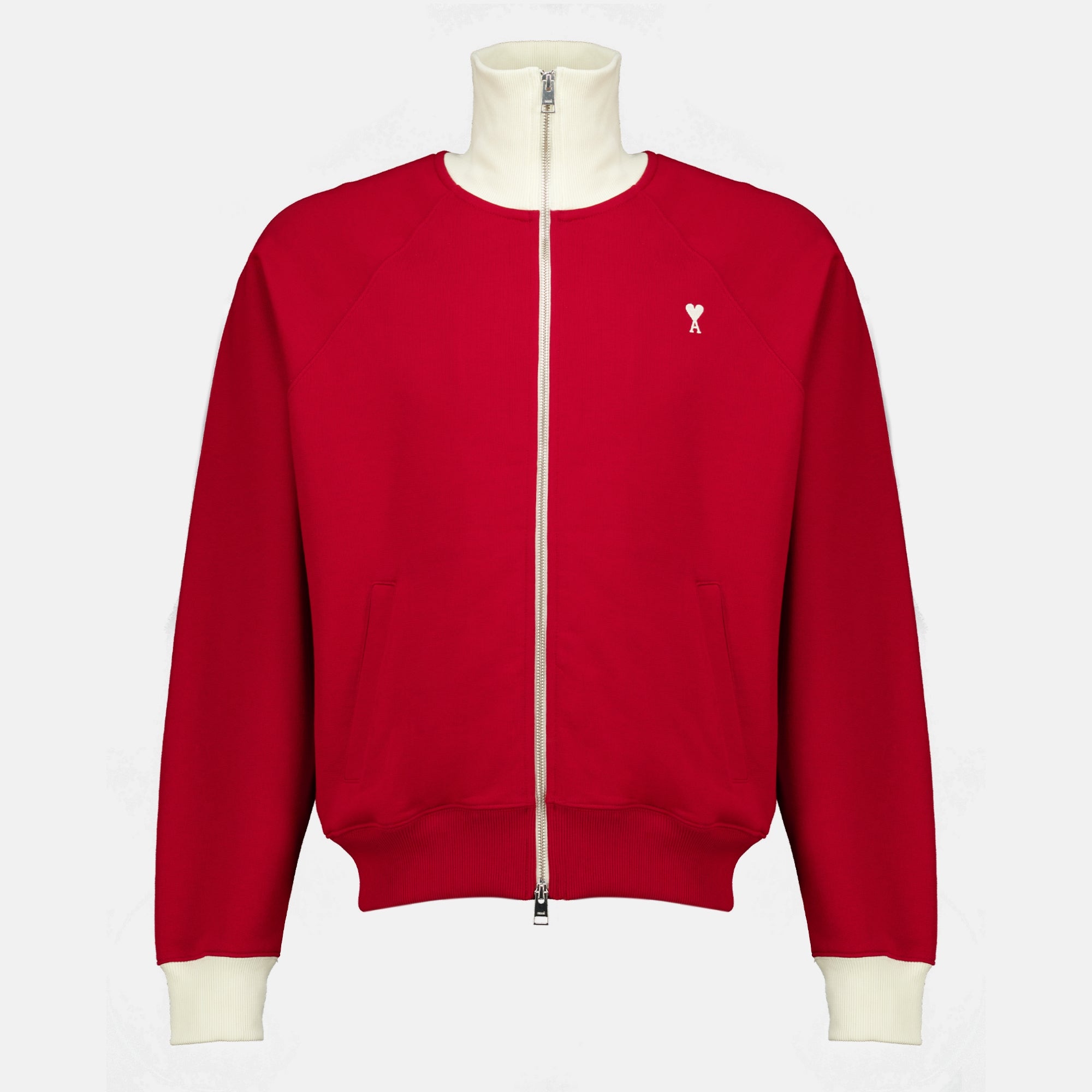 Sweatshirts Giacca in Cotone Rossa con Zip Ami PARIS Rouge Unisexe