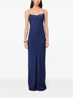 Robes Robe longue en satin Rabanne Bleu foncé Femme
