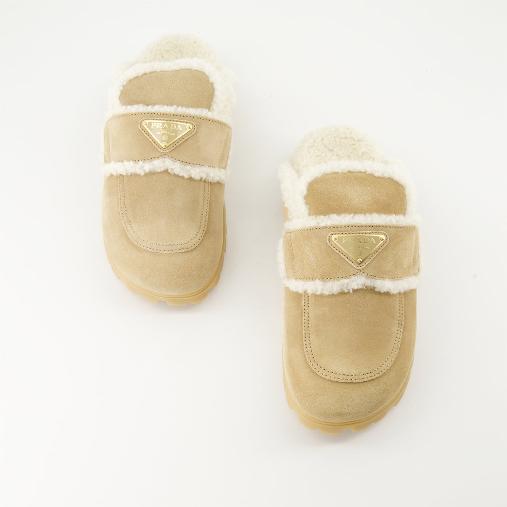 Offene schuhe Mules fourrées Prada Beige Femme