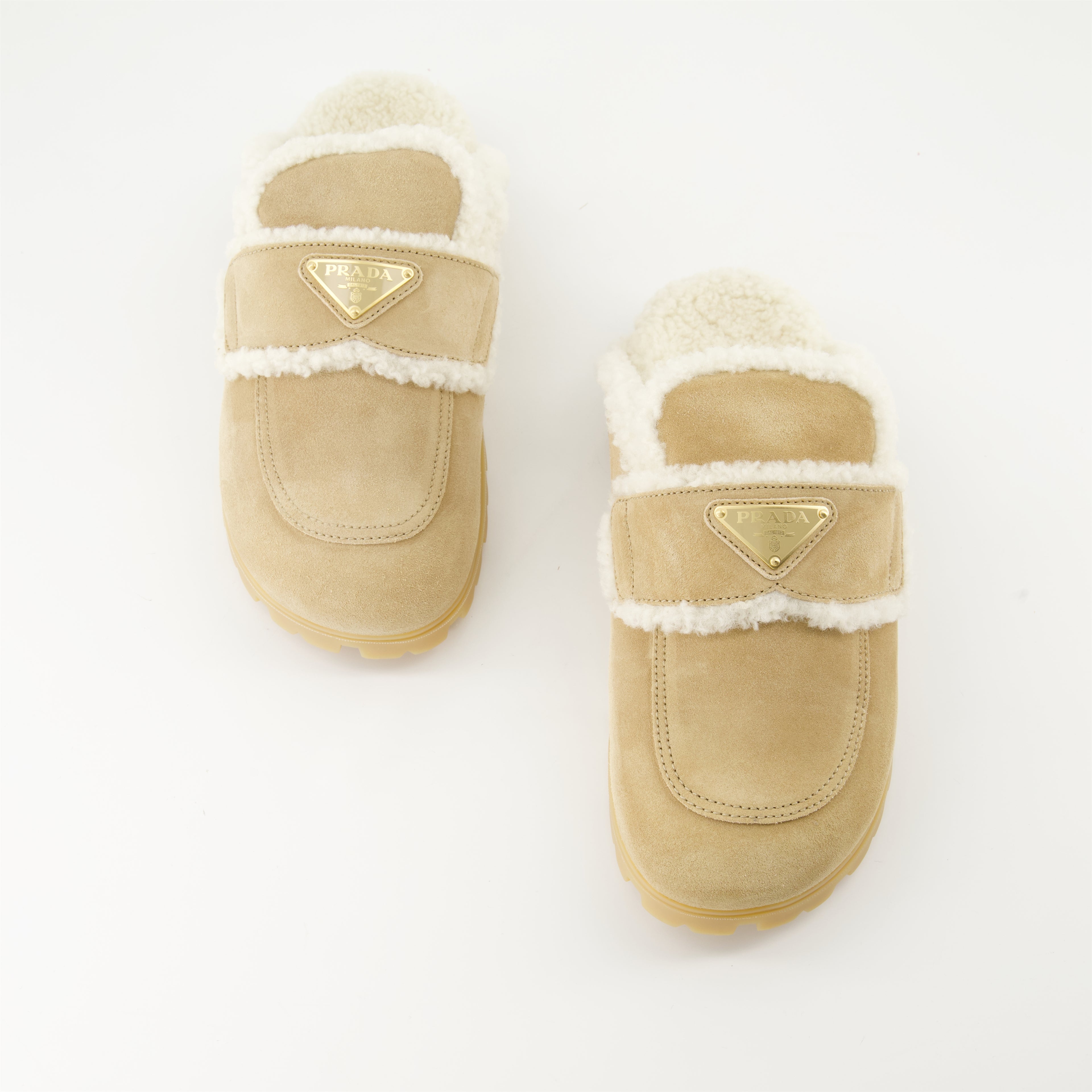 Offene schuhe Mules fourrées Prada Beige Femme