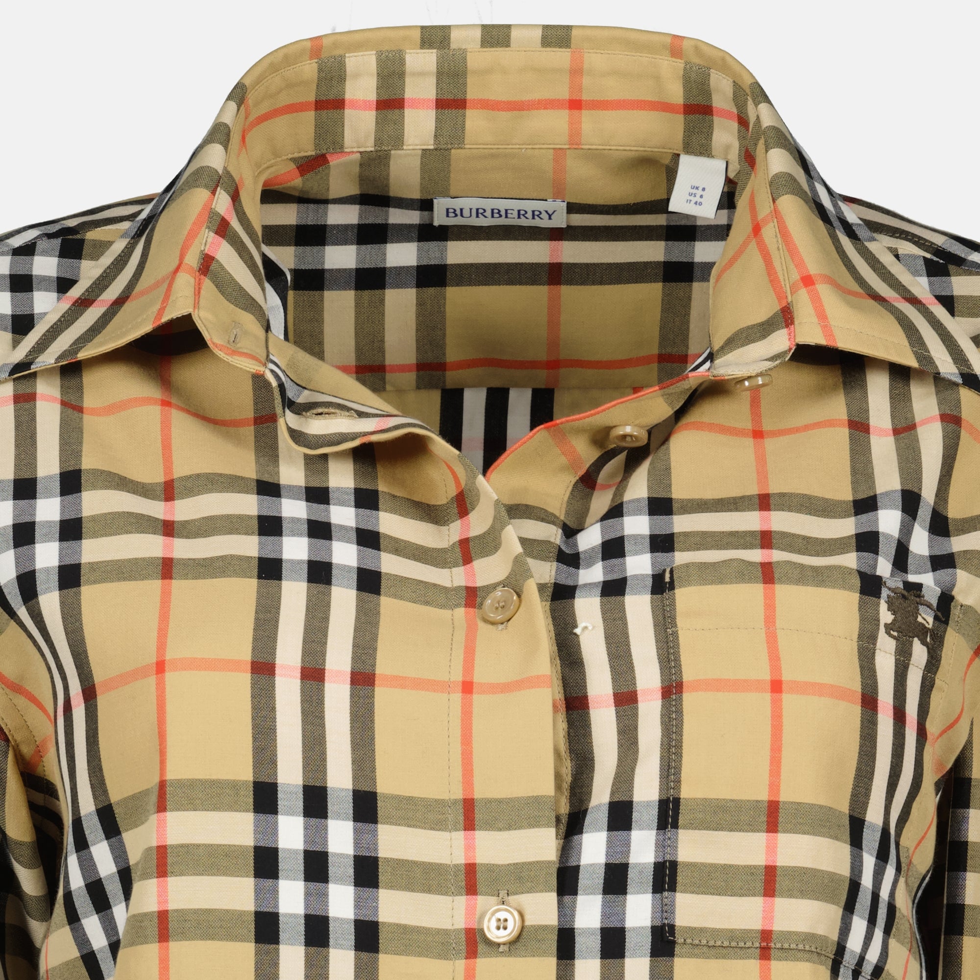 Image of the beige check shirt by Burberry for Women - Spring-Summer 2026 - Detailed View 2