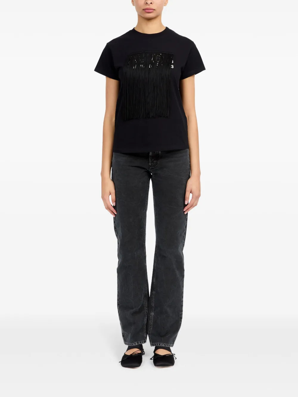 Camisetas Camiseta Numérica con Flecos Mm6 Negro Femme