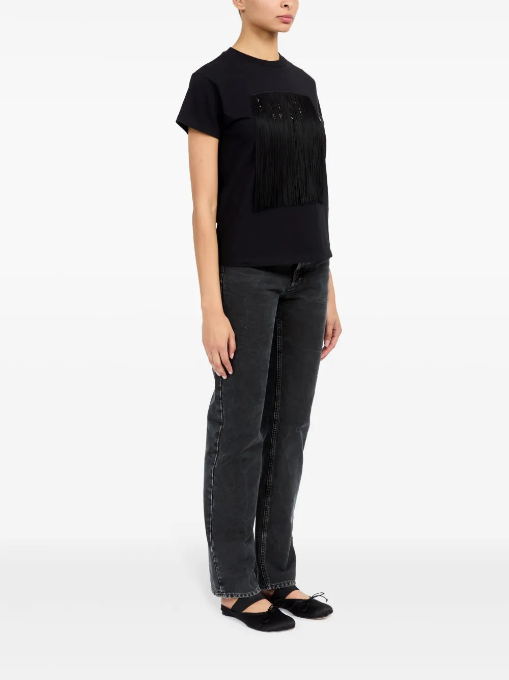 Camisetas Camiseta Numérica con Flecos Mm6 Negro Femme