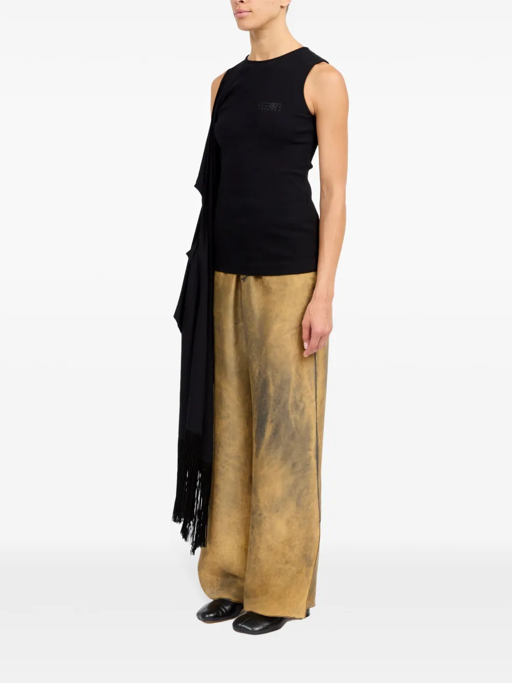 Tops Fringed T-shirt Mm6 Black Femme