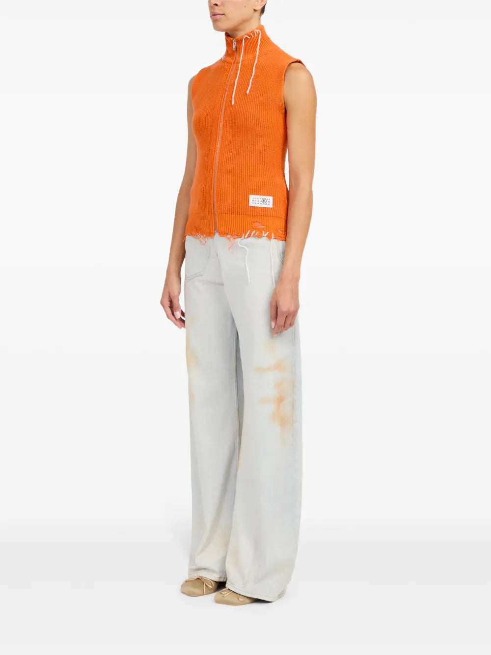 Jackets Sleeveless Knit Vest Mm6 Orange Femme