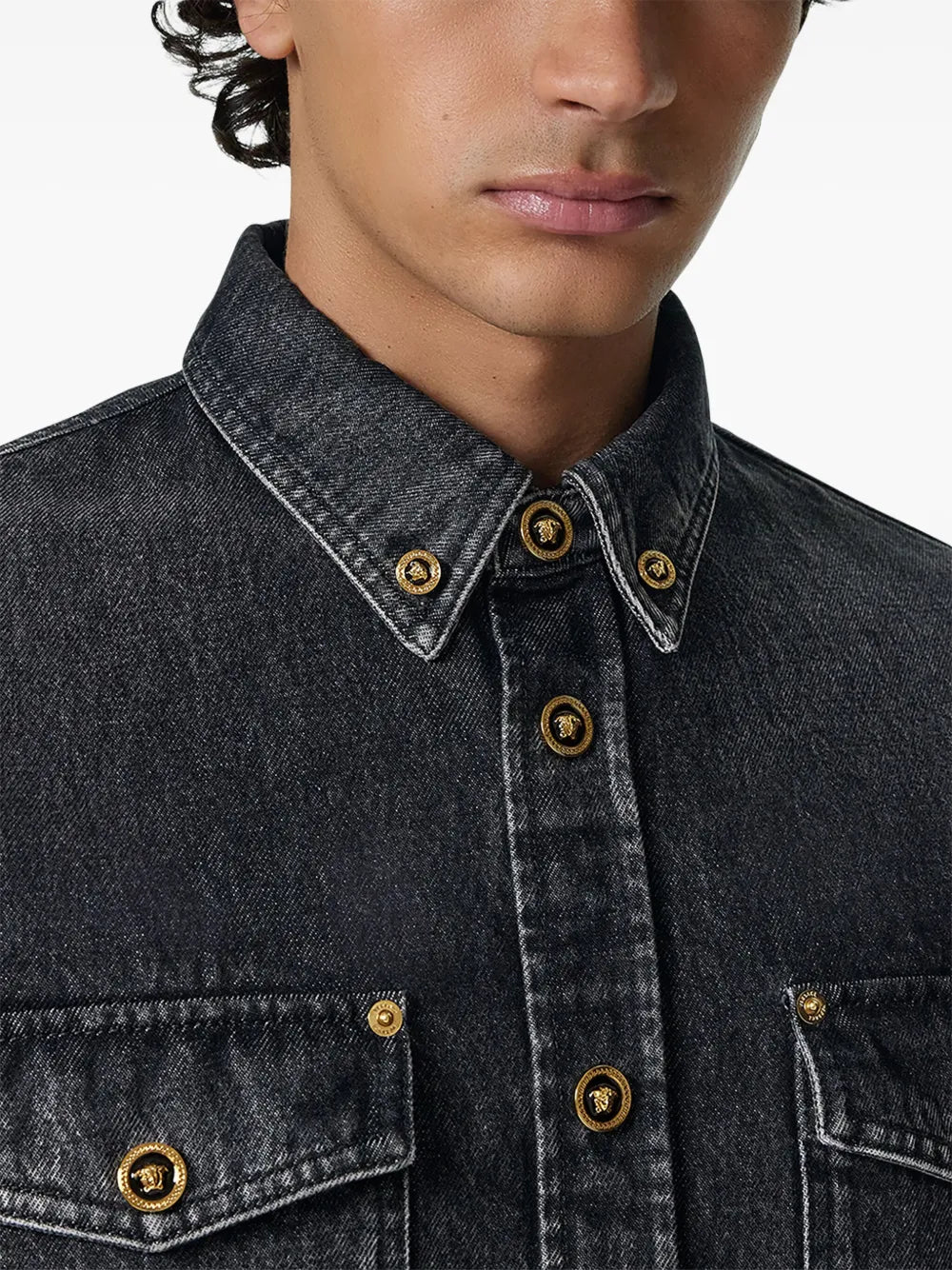 Chemises Chemise en jean Versace Noir Homme