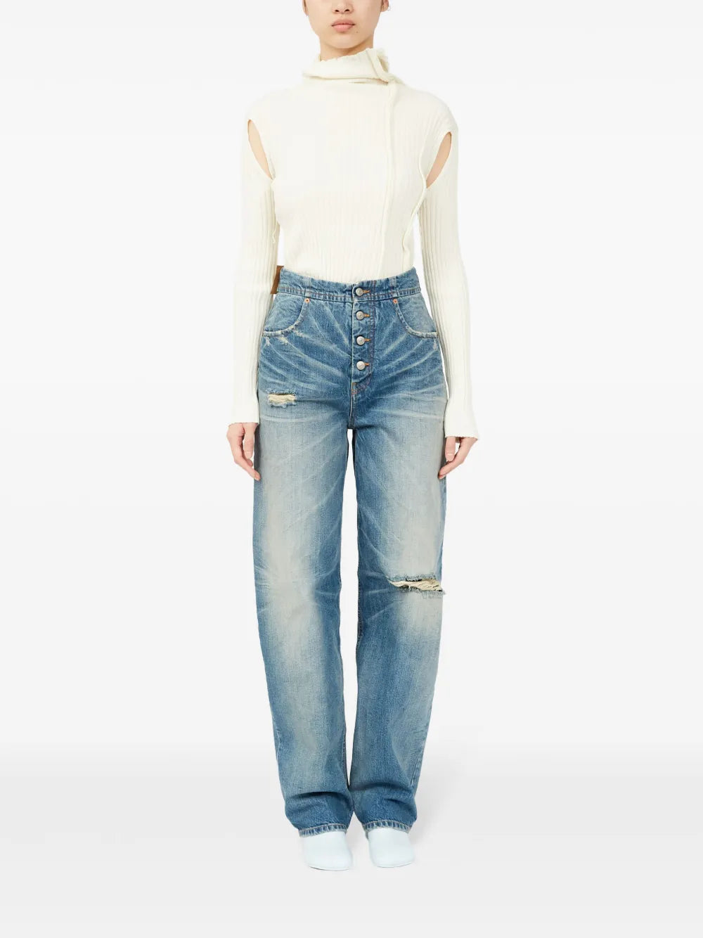 Calças Jeans com Efeito Desgastado Mm6 Azul Femme