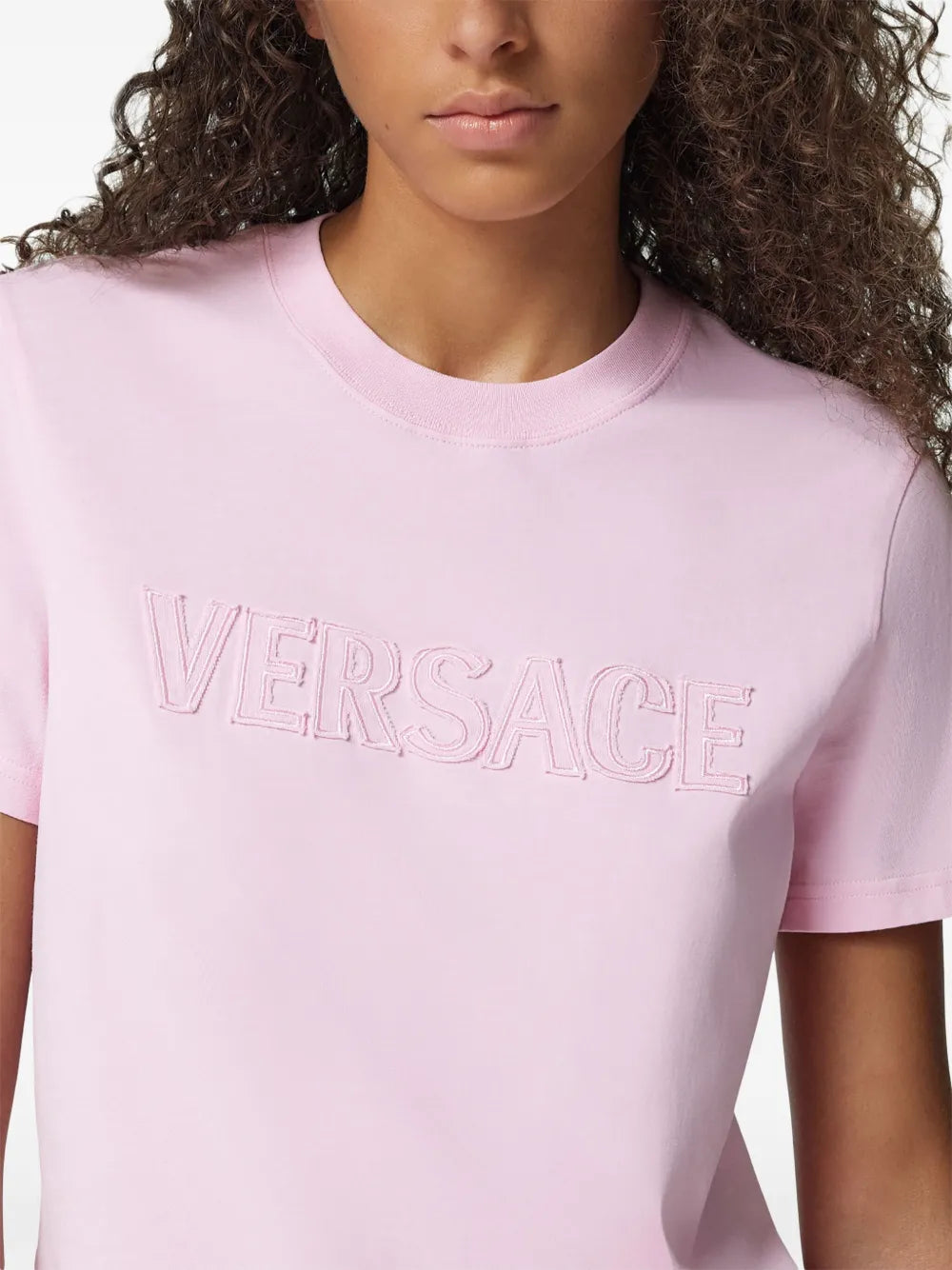T-Shirts Gesticktes Logo T-Shirt Versace Rosa Femme