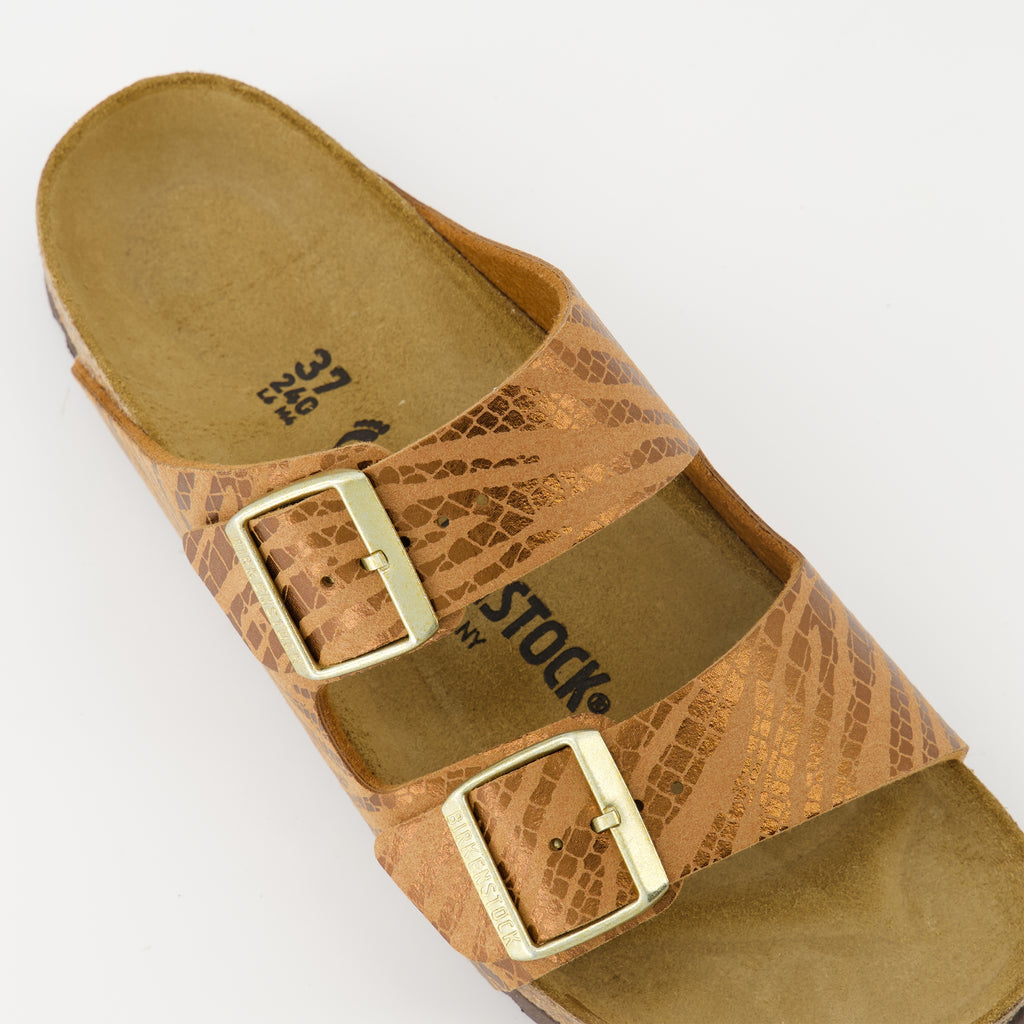 Zapatos abiertos Sandalias Arizona Grises Birkenstock Marrón Femme