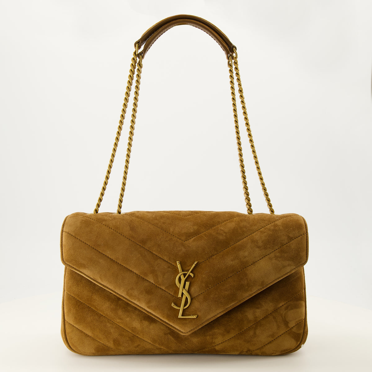 Sacs à main et épaule Borsa Medium Loulou in Suede Marrone Saint Laurent Marron Femme