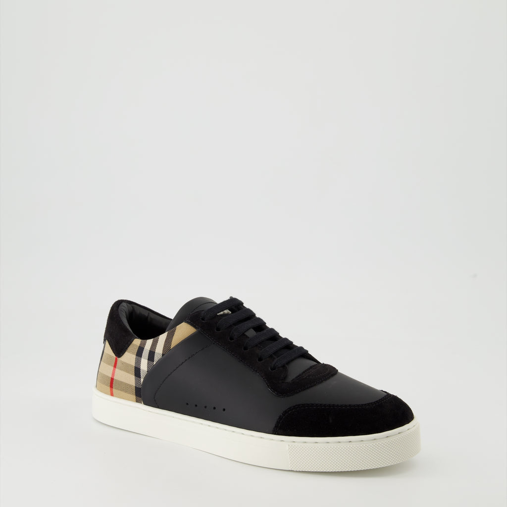 Baskets Baskets Check en cuir et velours Burberry Noir Homme