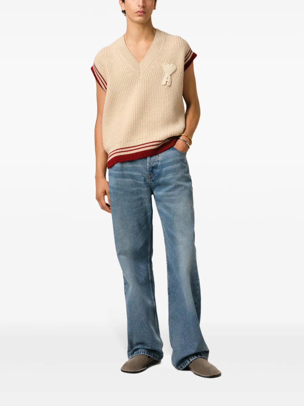 Maglieria Maglione Senza Maniche a Costine Ami PARIS Beige Unisex