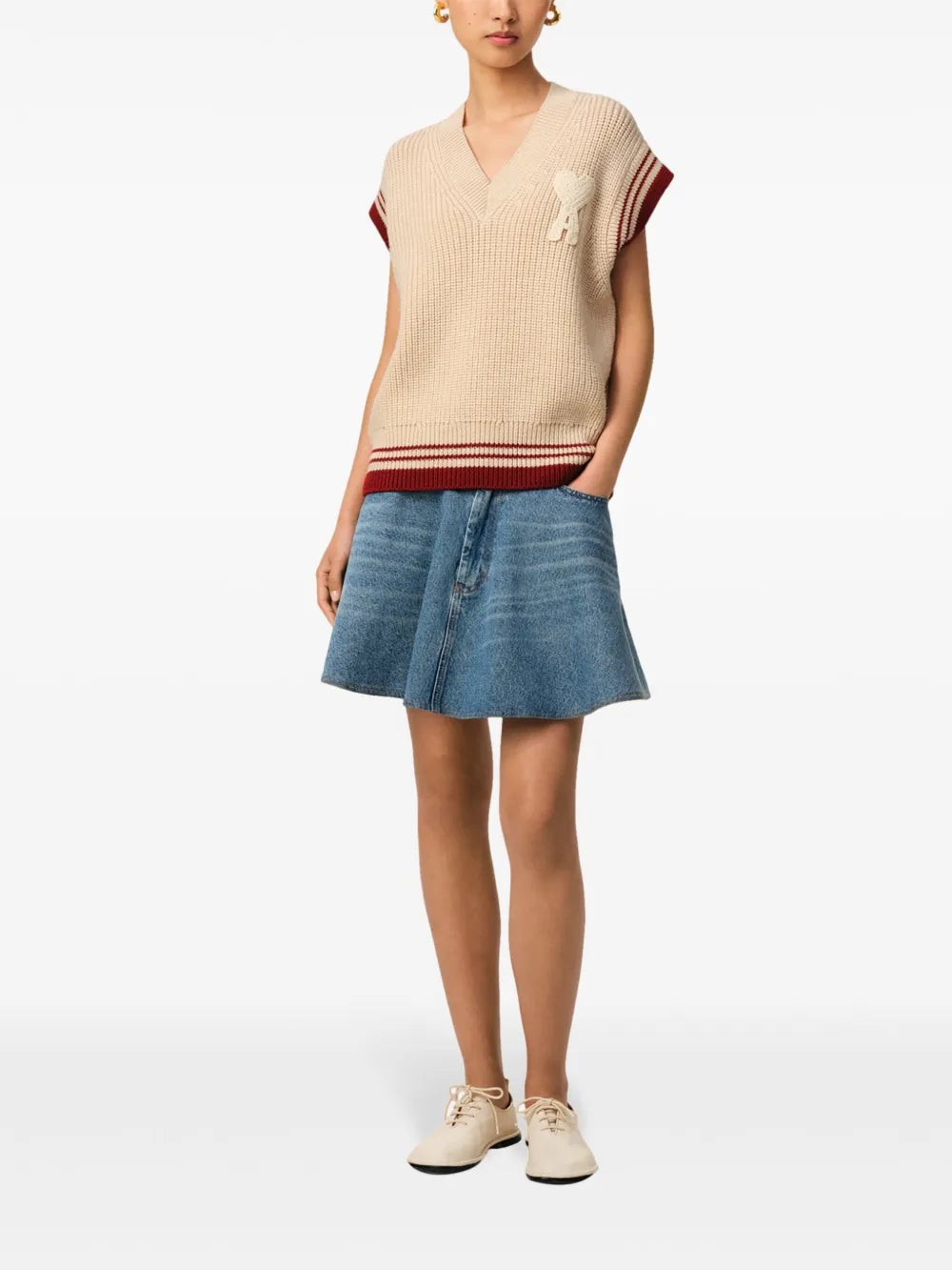 Maglieria Maglione Senza Maniche a Costine Ami PARIS Beige Unisex