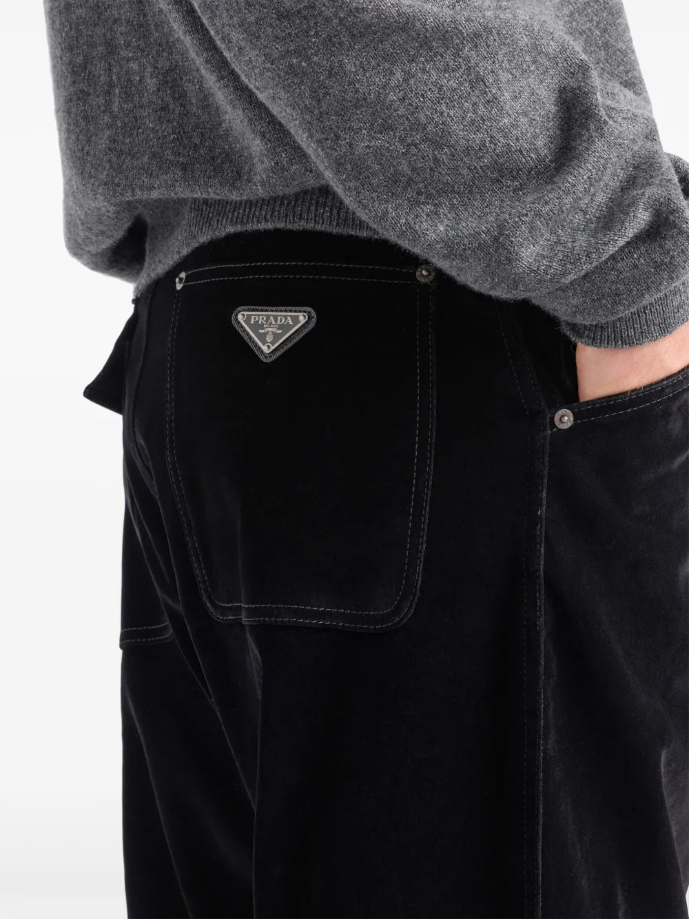 Pantaloni Jeans in Denim di Velluto Prada Nero Homme
