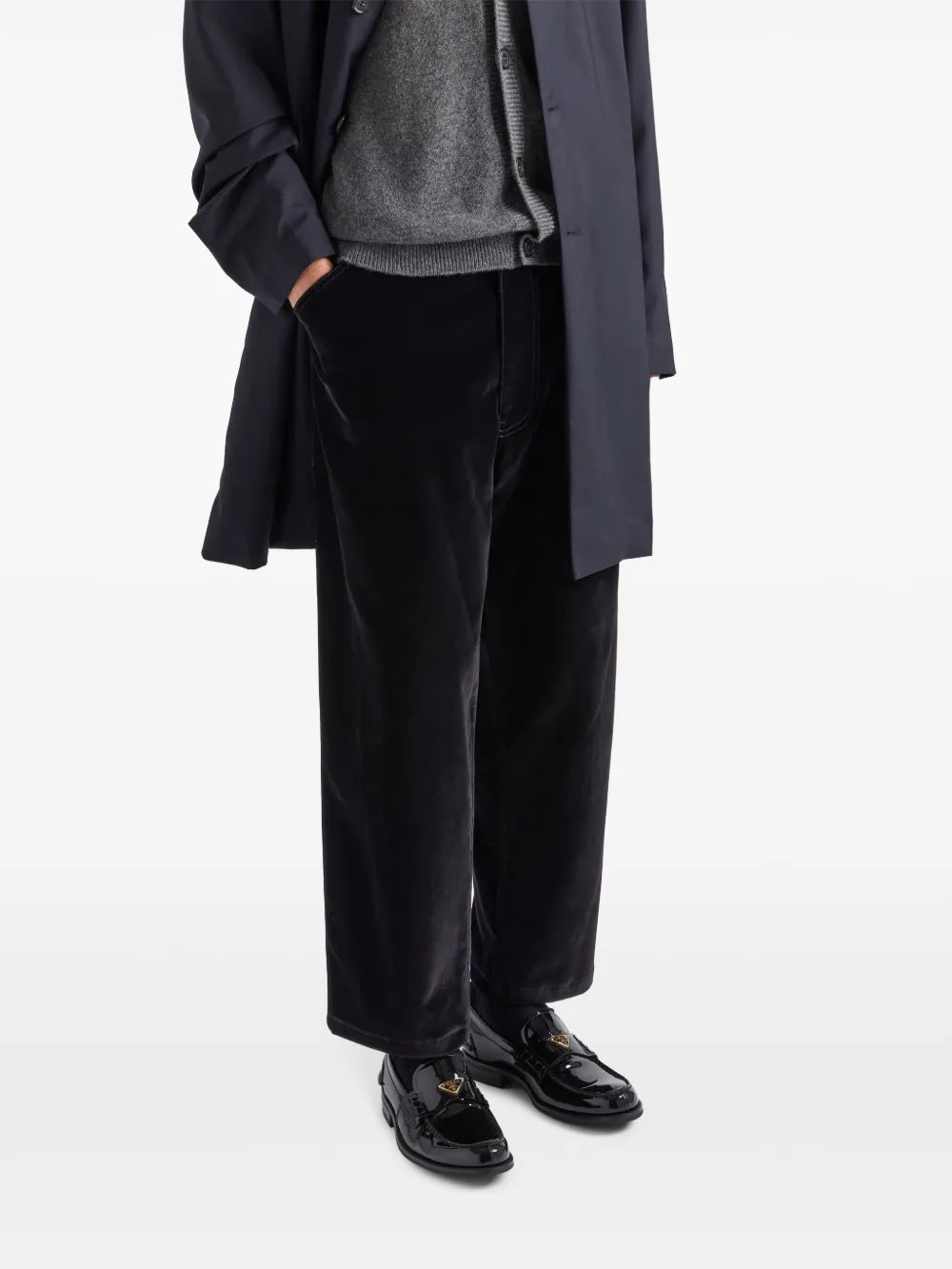 팬츠 벨벳 데님 청바지 Prada 검은색 Homme