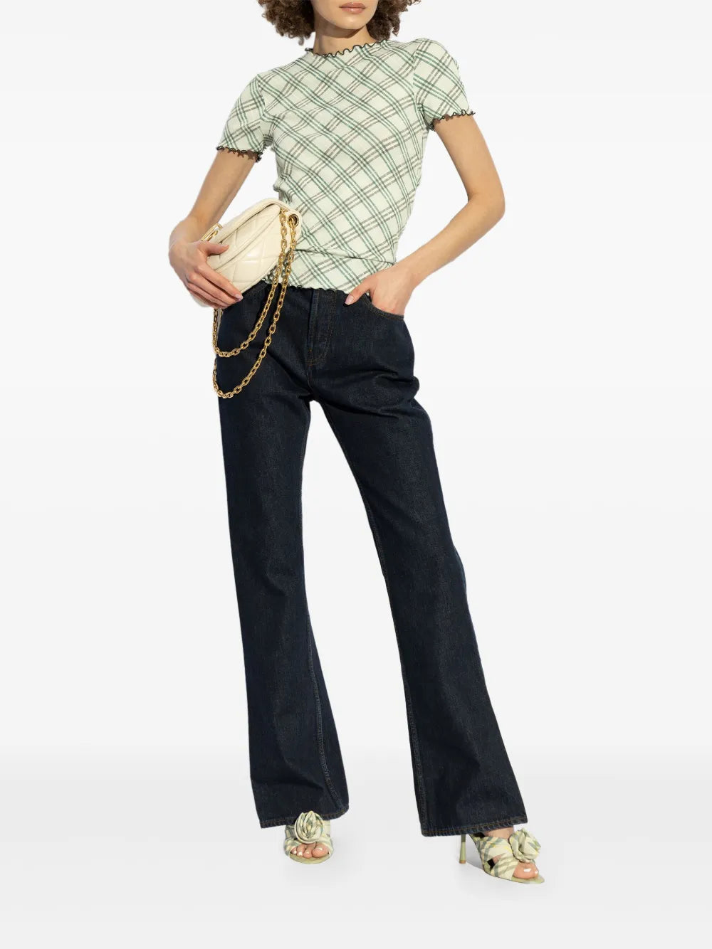 T-shirts Top stretch à carreaux Burberry Vert Femme