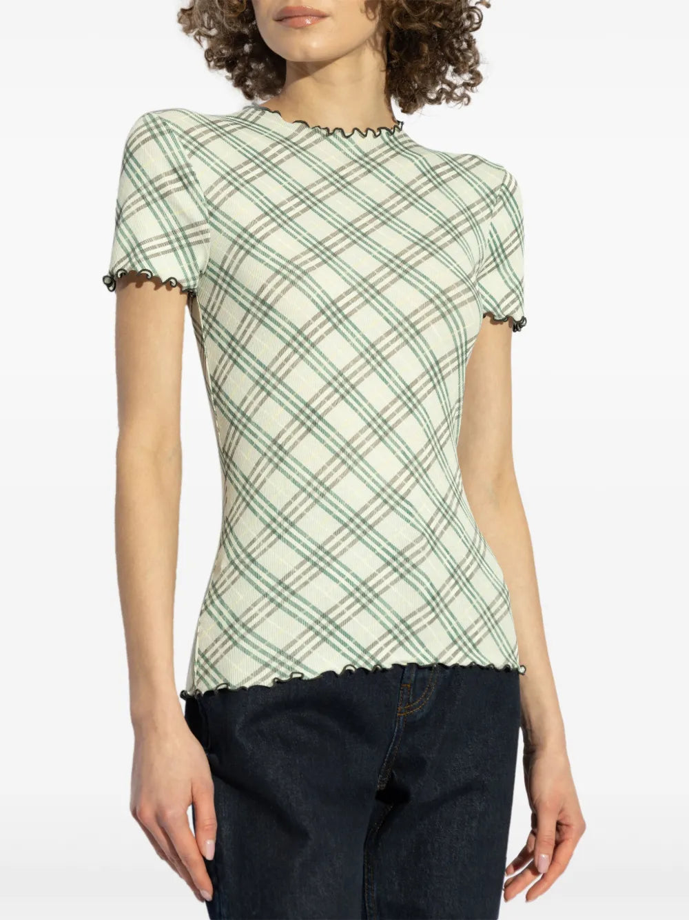 T-shirts Top stretch à carreaux Burberry Vert Femme