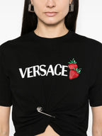 Camisetas Camiseta Crop de Fresa Versace Negro Femme
