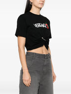 Camisetas Camiseta Crop de Fresa Versace Negro Femme