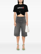 Camisetas Camiseta Crop de Fresa Versace Negro Femme