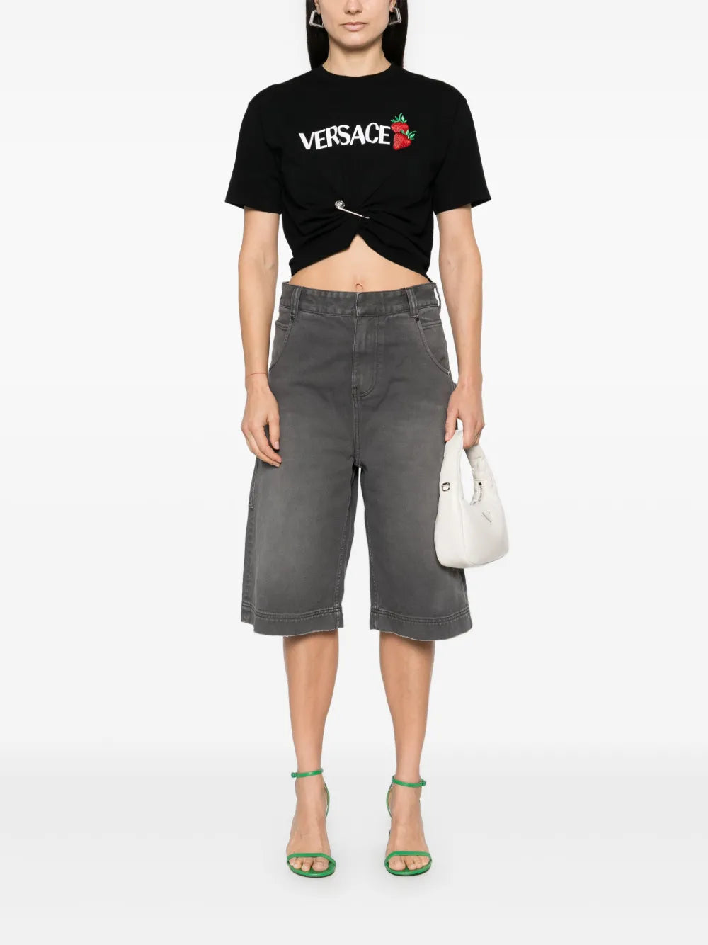 Camisetas Camiseta Crop de Fresa Versace Negro Femme