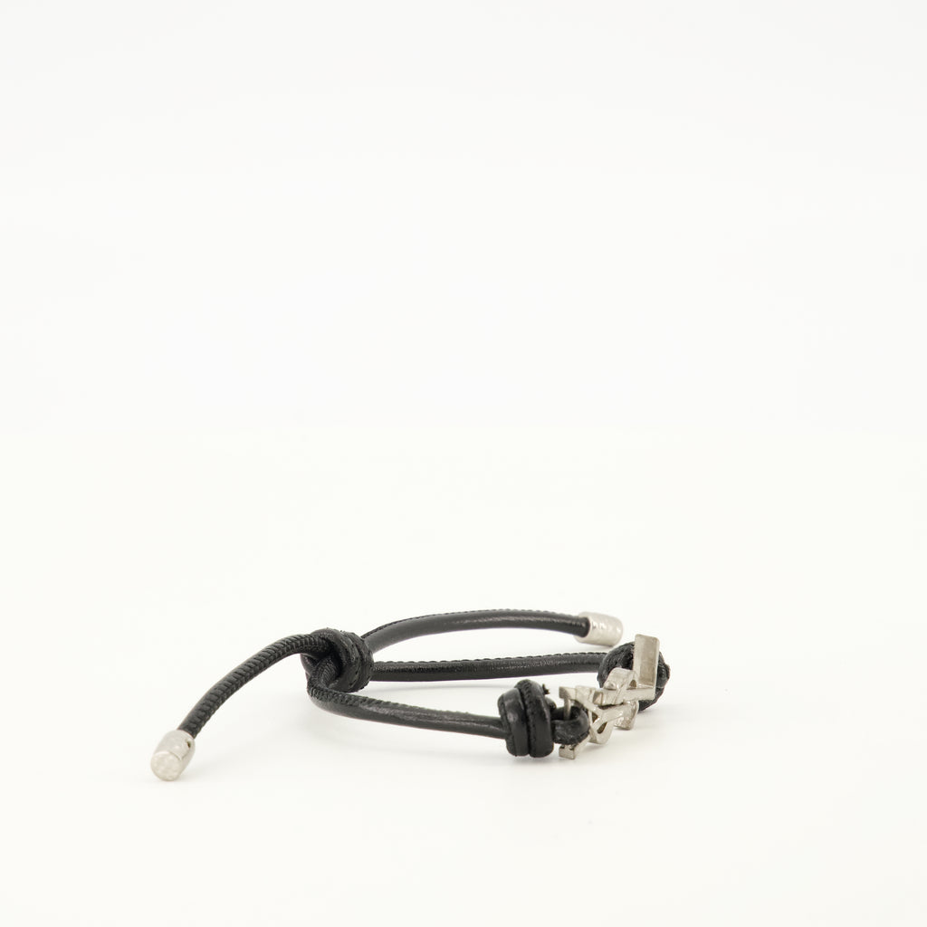 Bijoux Bracelet Cassandre en cuir noir Saint Laurent Noir Homme