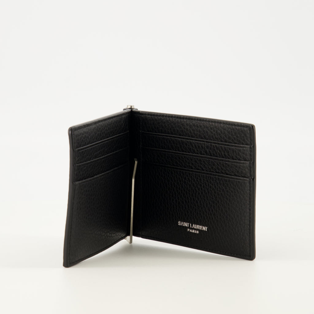생 로랑의 남성용 검은 가죽 카드 홀더 카산드르의 이미지 - 2026 봄/여름 시즌 - 상세 보기 2