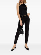 탑 블랙 비대칭 탑 Versace 검은색 Femme