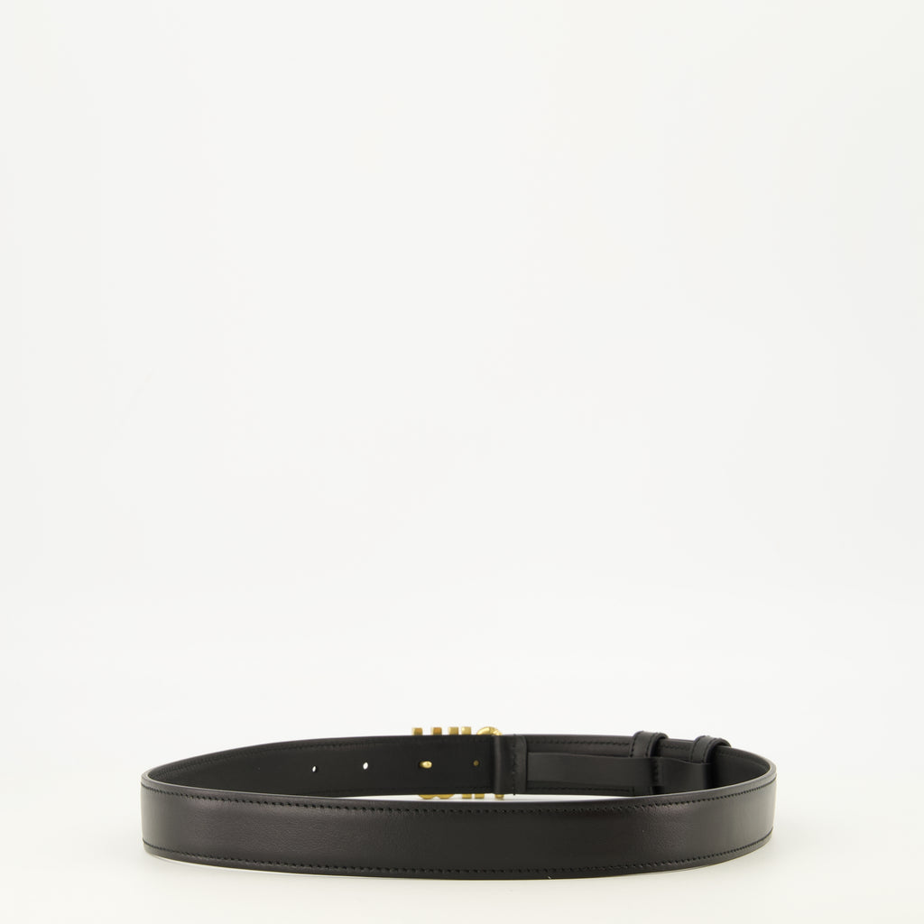 Ceintures Cinto de Couro Preto Miu Miu Noir Femme