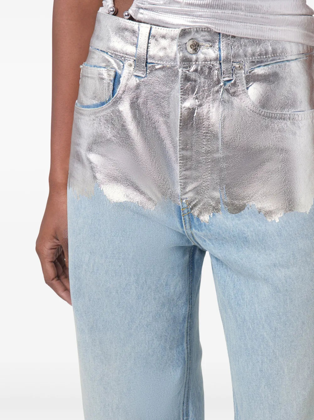 Pantaloni Jeans Baggy in Denim Rabanne Argento Femme