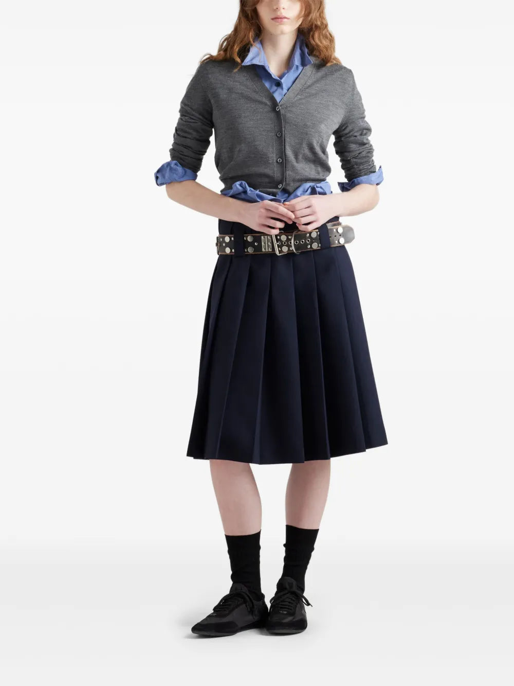 Maille Cardigan en laine Prada Gris Femme