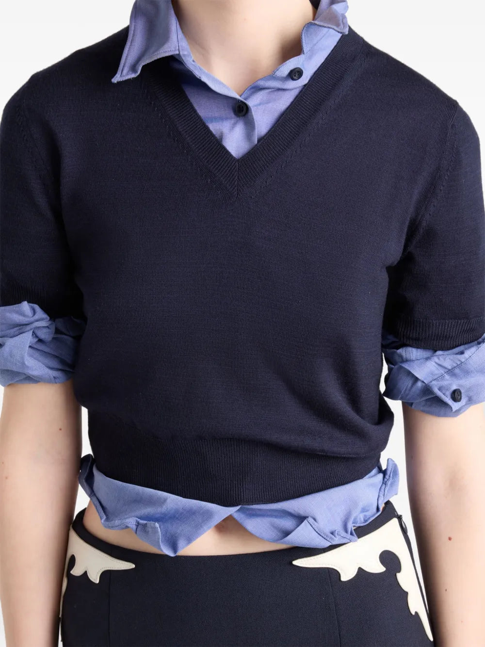 니트웨어 반팔 스웨터 Prada 진한 파란색 Femme