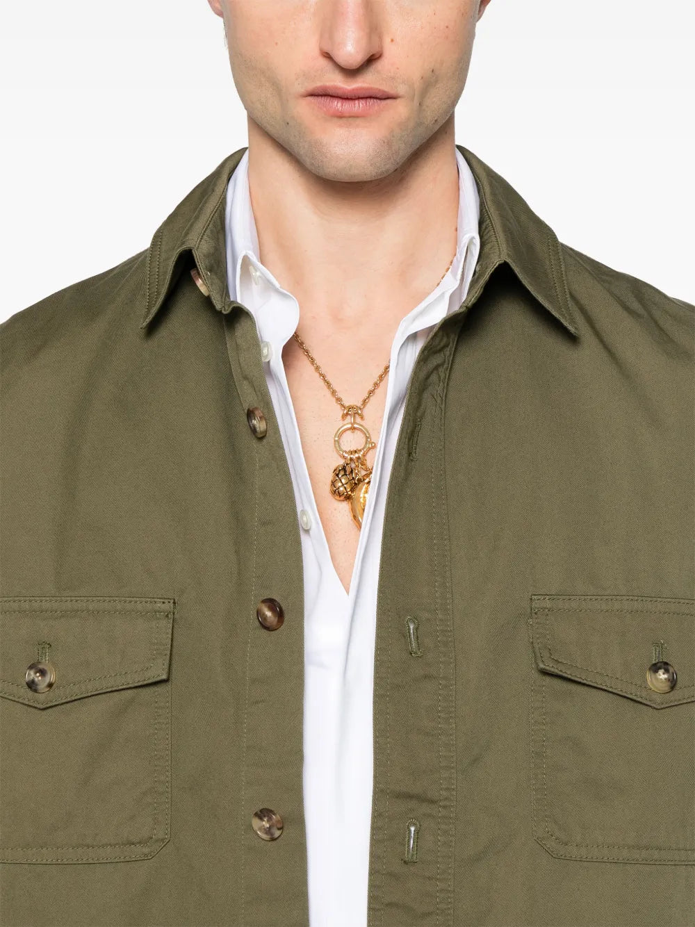 Shirts Cotton Overshirt Saint Laurent Khaki Homme