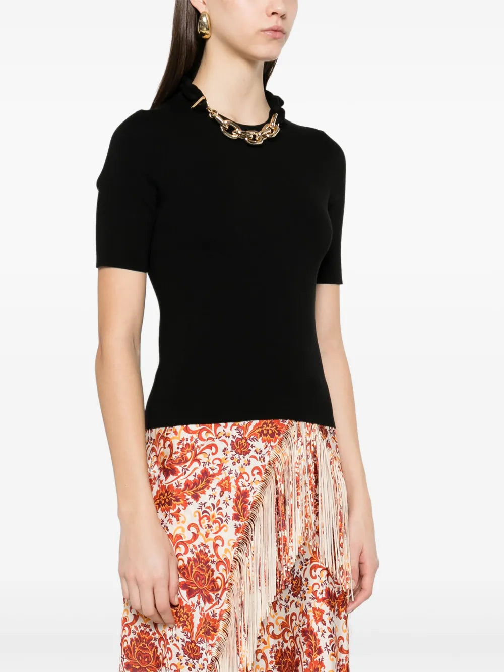 T-shirts Pull en laine avec chaîne en maillons Rabanne Noir Femme