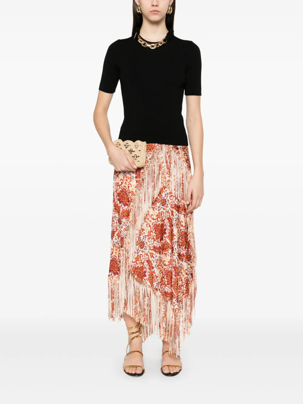 T-shirts Pull en laine avec chaîne en maillons Rabanne Noir Femme