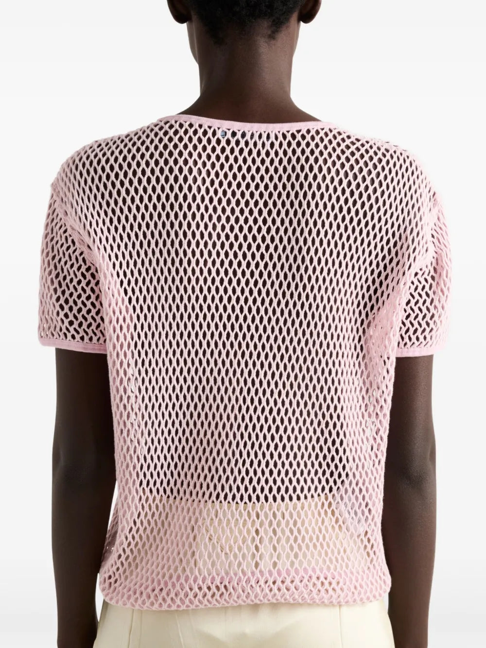 T-shirts Top en mesh de coton Prada Rose Femme