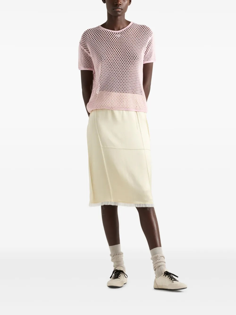 T-Shirts Baumwoll-Mesh-Top Prada Rosa Femme