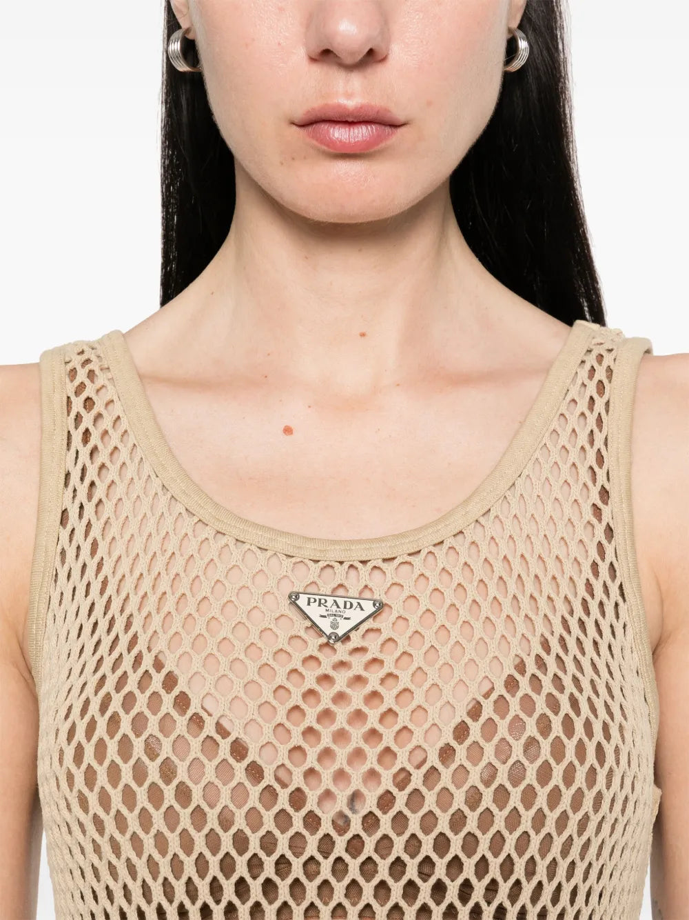 Tops Cotton Mesh Tank Top Prada Beige Femme