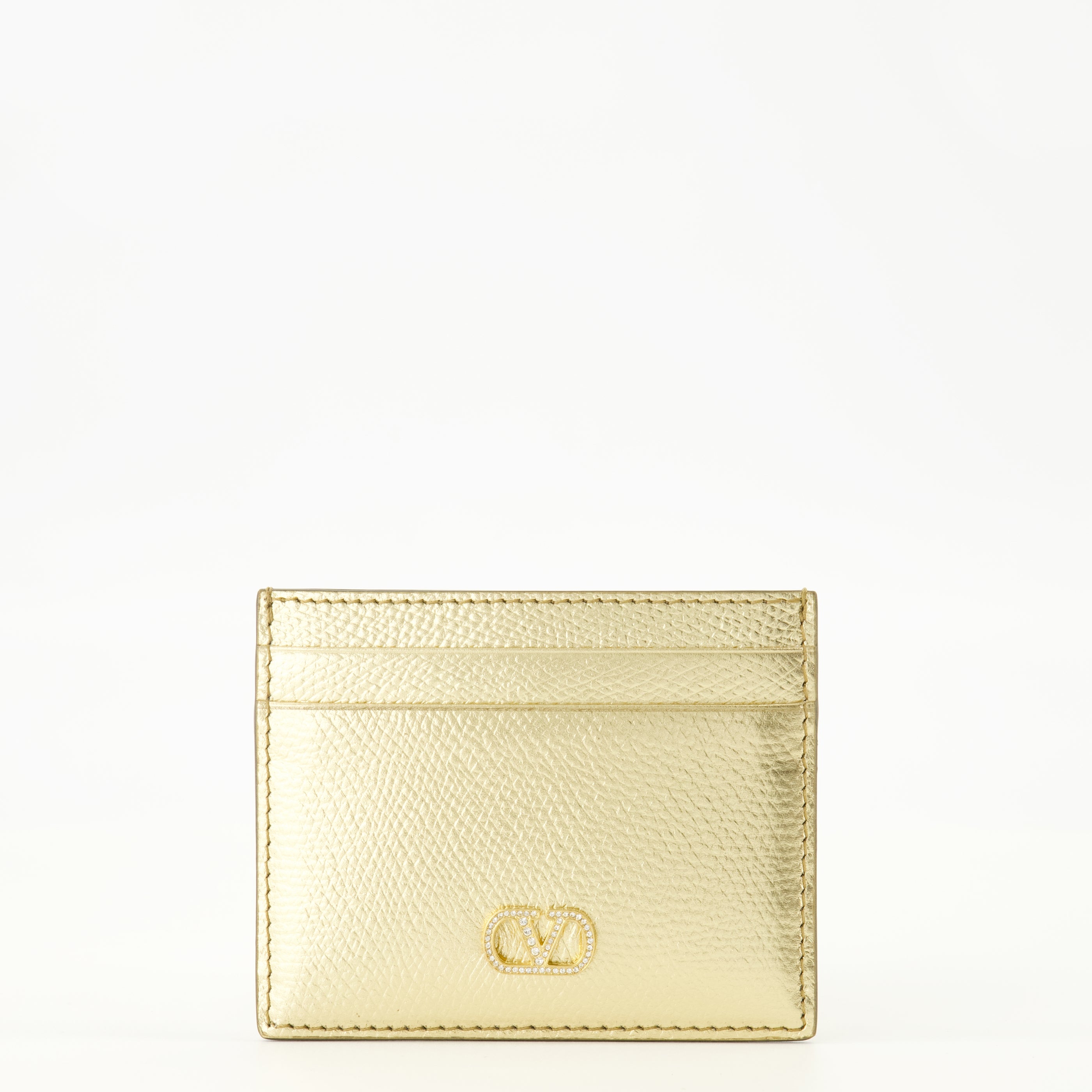Petite maroquinerie VLogoカードホルダー ゴールドラメレザー Valentino Garavani Doré Femme