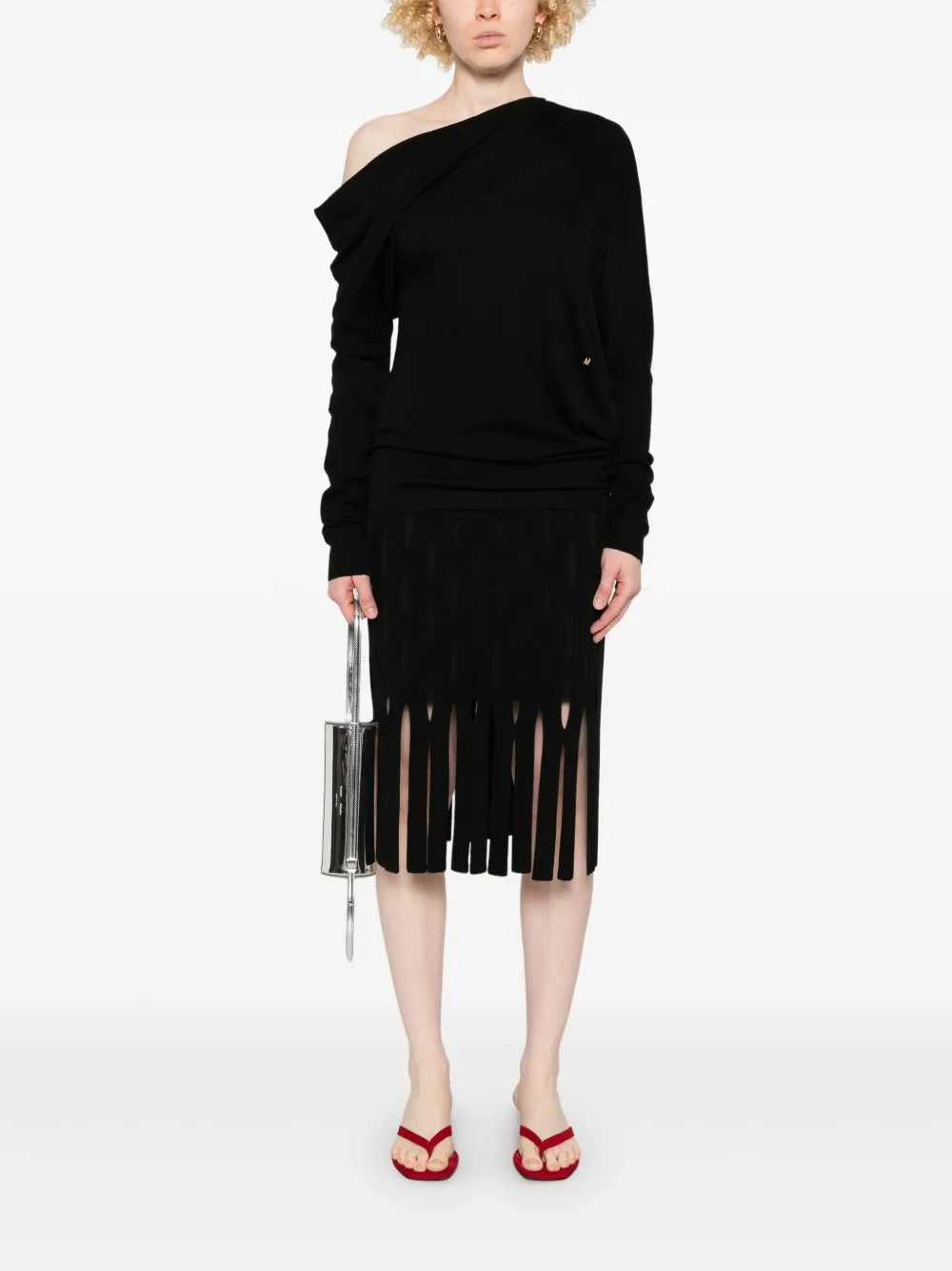 Maglieria Maglione in Lana con Collo Draped Moschino Nero Femme