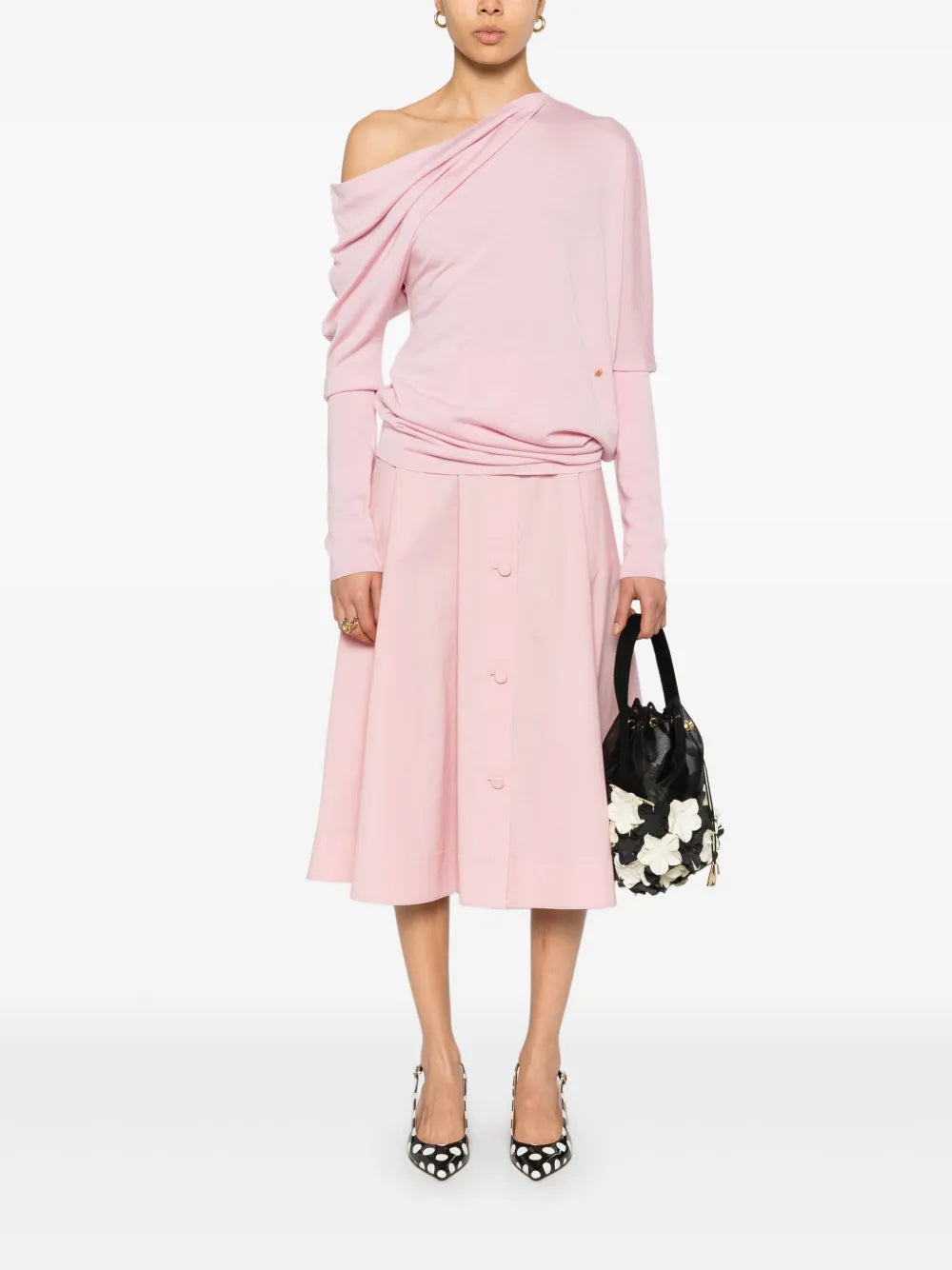 Knitwear Draped Collar Wool Sweater Moschino Pink Femme