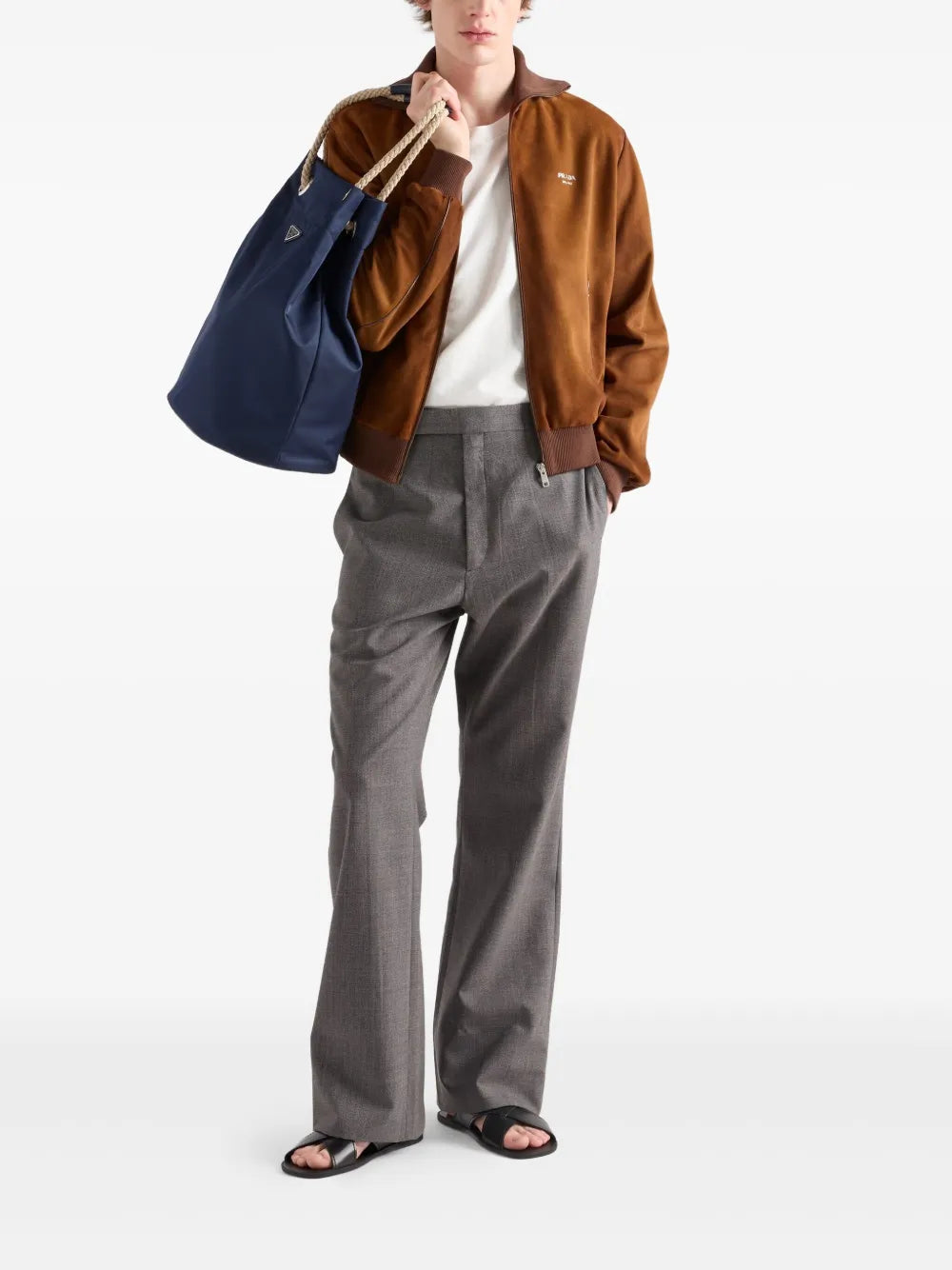 Manteaux Giacca in Vitello di Velluto Prada Marron Homme